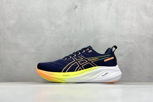 ASICS Running Shoes Navy Orange Yellow White Mesh Lace-Up