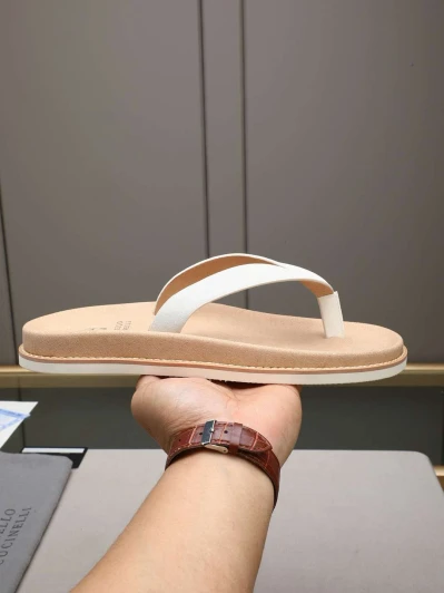 Brunello Cucinelli Flip Flops White Leather Minimalist