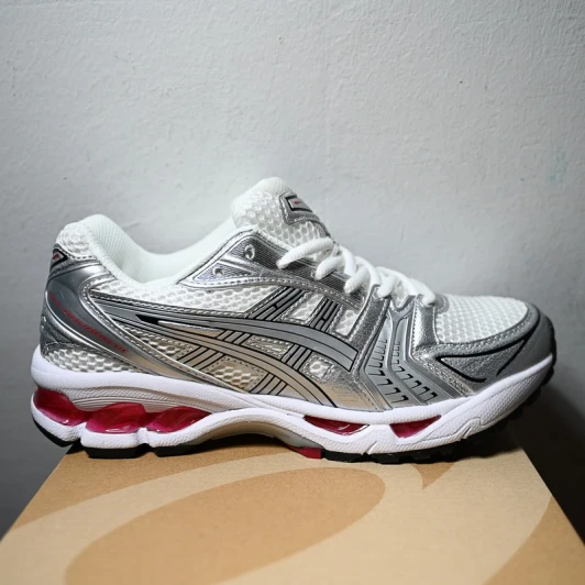 Asics Gel-Kayano Running Shoes White Silver Pink Mesh