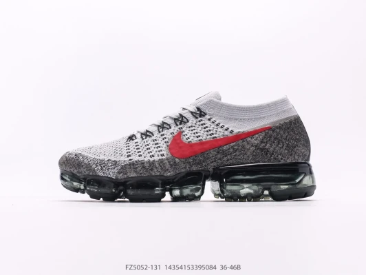 Nike Air VaporMax Knit Grey Red Swoosh Running Shoes