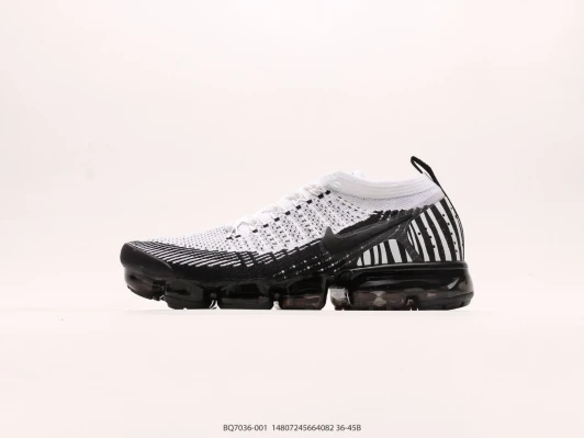 Nike Air VaporMax Flyknit 3 White Black Striped Knit Running Shoes