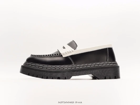 Chunky Sole Loafers Black Leather Contrast Stitching