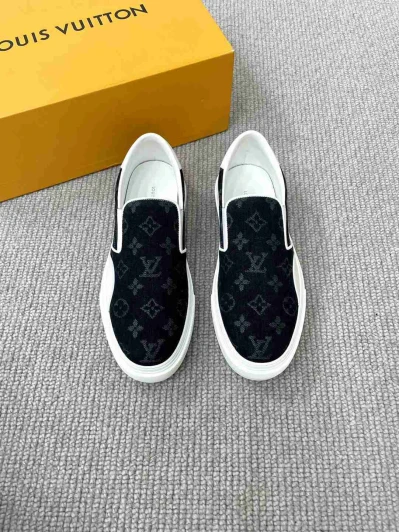 Louis Vuitton Slip On Shoes Black Monogram Suede
