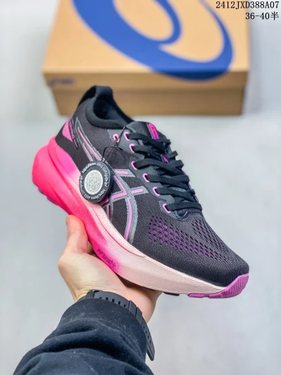 Asics Running Shoes Black Pink Mesh Lace-Up