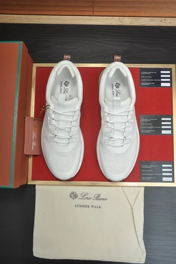 Loro Piana White Mesh Sneakers With Blue Accents