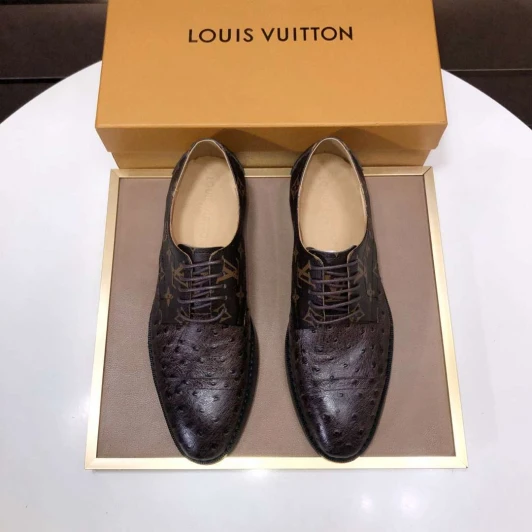 Louis Vuitton Oxford Shoes Dark Brown Ostrich Leather Monogram