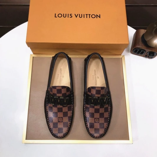 Louis Vuitton Loafers Brown Monogram Canvas Gold Hardware