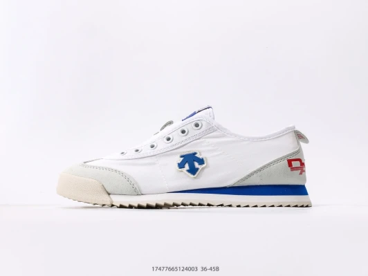 Descente Sneakers White Canvas Suede Blue Accents