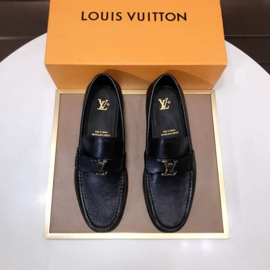 Louis Vuitton Loafers Black Leather Silver Buckle
