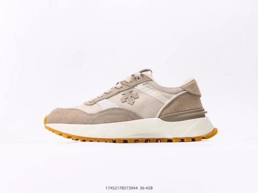 Descente Running Shoes Beige Suede Leather Chunky Sole