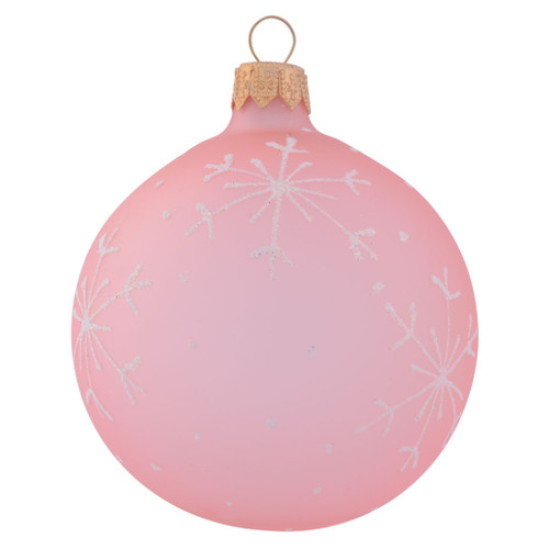 Frosted Baby Pink Personalised Christmas Bauble with White Snowflakes - 8cm front