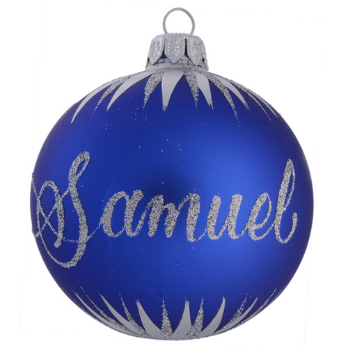Blue Personalised Christmas Bauble with Silver Icicles - 8cm with name