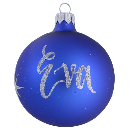 Dark Blue Personalised Christmas Bauble with Silver Stars - 8cm with name