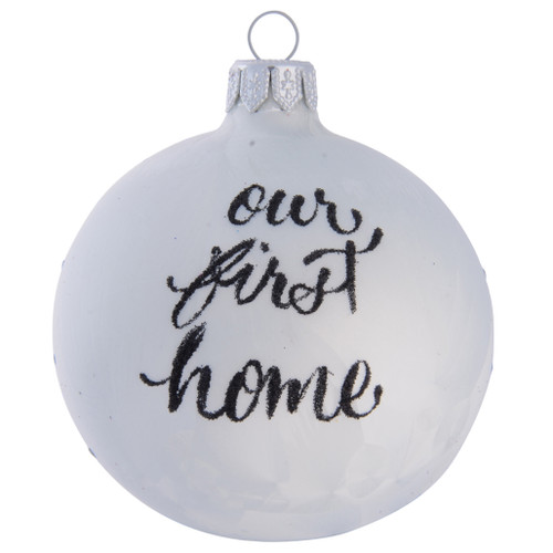 Frozen White Personalised Christmas Bauble with Silver Snowflakes - 8cm front