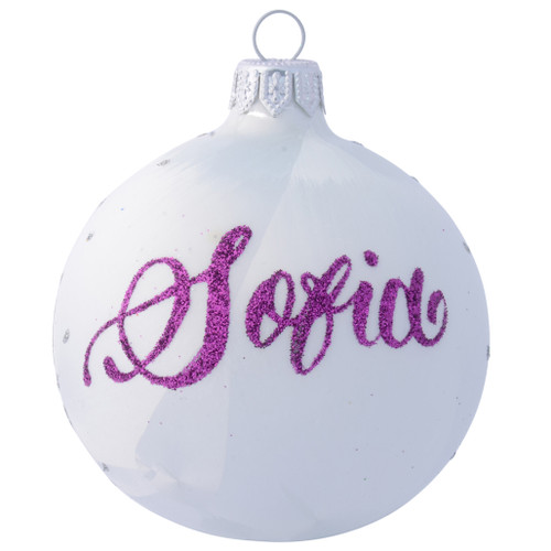 Frozen White Personalised Christmas Bauble with Silver Snowflakes - 8cm with name 2