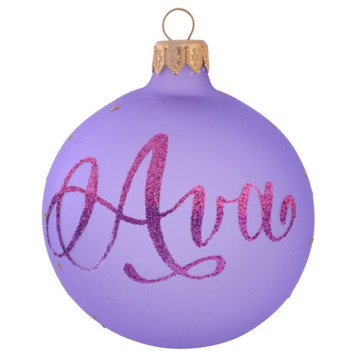 Frosted Lavender Personalised Christmas Bauble with Gold Snowflakes - 8cm