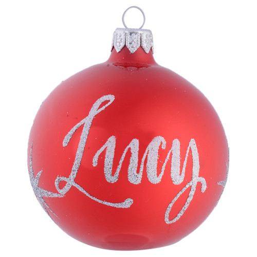 Pearl Red Personalised Christmas Bauble with Silver Stars - 8cm with name 2