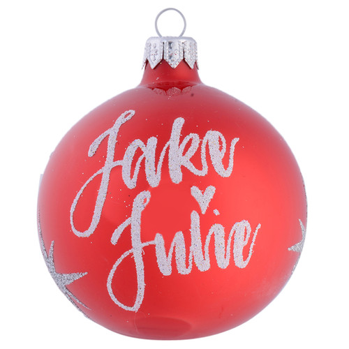 Pearl Red Personalised Christmas Bauble with Silver Stars - 8cm front