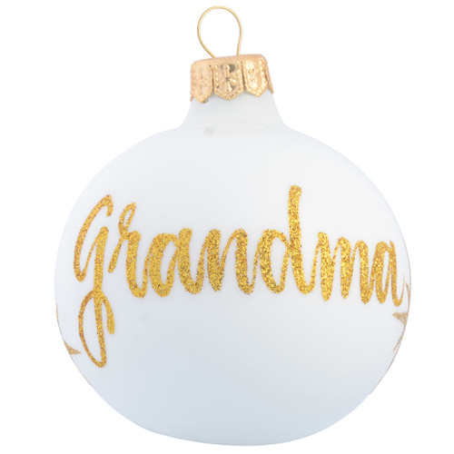 Pearl White Personalised Christmas Bauble with Gold Stars - 8cm front