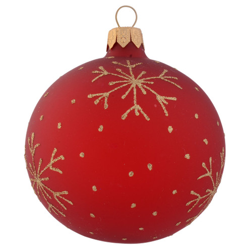 Frosted Red Personalised Christmas Bauble with Gold Snowflakes - 8cm with writing