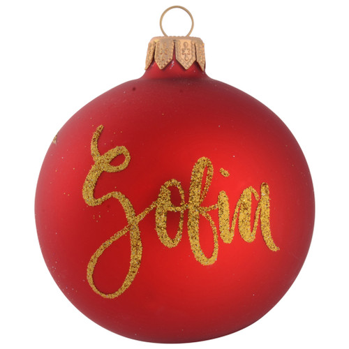 Red Personalised Christmas Bauble with Gold Stars - 8cm front