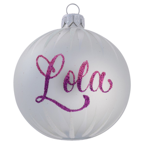 White Personalised Christmas Bauble with Silver Icicles - 8cm with name