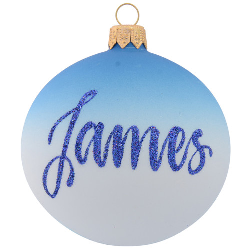 Reindeer Decorating Christmas Tree Personalised Christmas Bauble - Baby Blue - 8cm with name