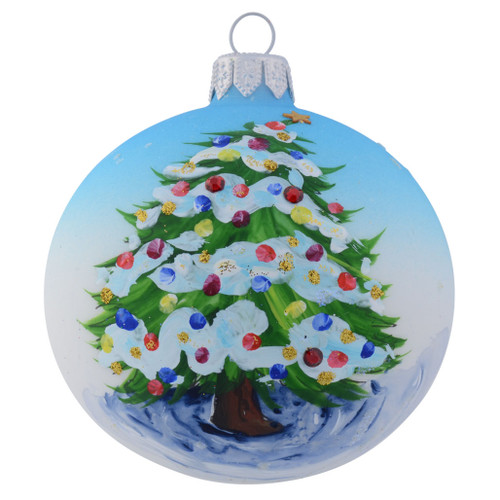 Christmas Tree Dressed with Colourful Baubles Personalised - Baby Blue - 8cm front