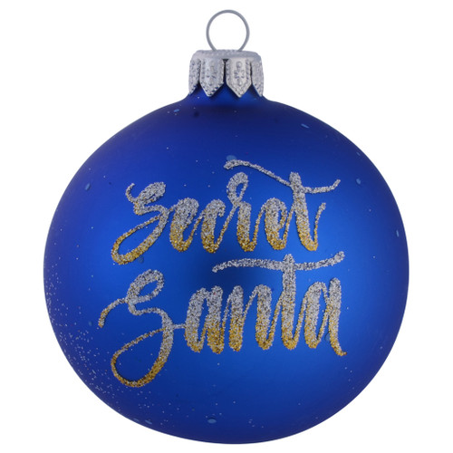 Santa Delivering Presents Personalised Christmas Bauble - Blue - 8cm front
