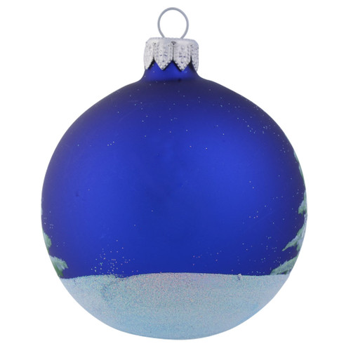 Snowman Carrying Broomstick Personalised Christmas Bauble - Blue - 8cm back