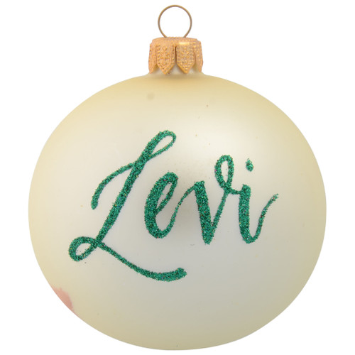 Teddy Bear Holding Large Presents Personalised Christmas Bauble - Cream - 8cm with name