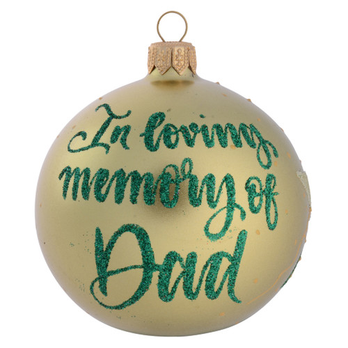 Gold Personalised Christmas Bauble with Green Holly - 8cm front