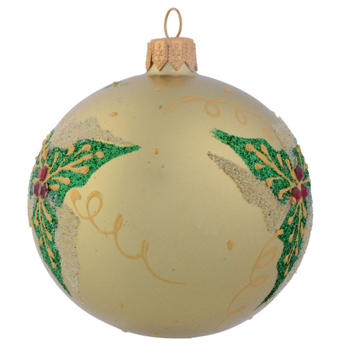 Gold Personalised Christmas Bauble with Green Holly - 8cm back