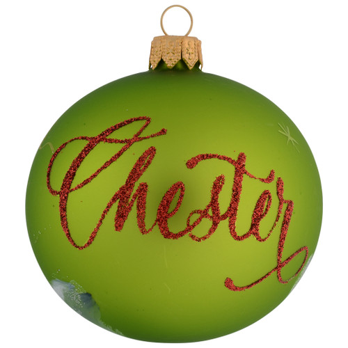 Adorable Puppy with Huge Present Personalised Christmas Bauble - Green - 8cm with name