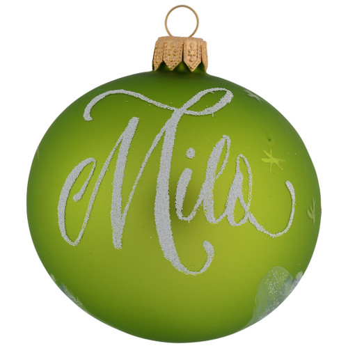 Adorable Puppy with Huge Present Personalised Christmas Bauble - Green - 8cm with name 2