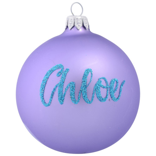 Teddy Bear Holding Giant Red Heart Personalised Christmas Bauble - Purple - 8cm front