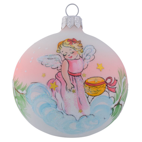 Angel Floating on Cloud Personalised Christmas Bauble - Baby Pink - 8cm front