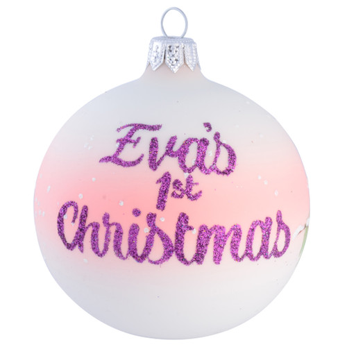 Angel Floating on Cloud Personalised Christmas Bauble - Baby Pink - 8cm with name 2