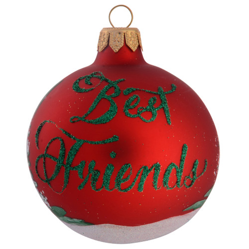 Snowman Carrying Broomstick Personalised Christmas Bauble - Red - 8cm with name 2