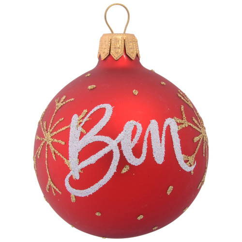 gold snowflakes on red personalised christmas bauble