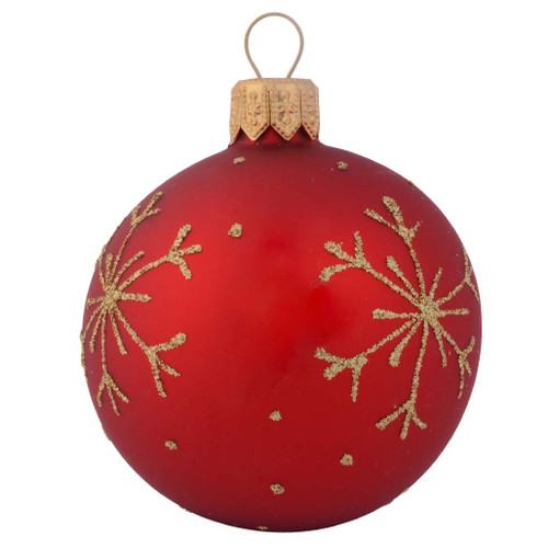 red christmas bauble with gold snowflakes