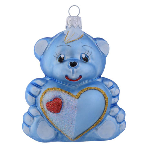 Teddy Bear Holding Heart Personalised Christmas Bauble - Baby Blue