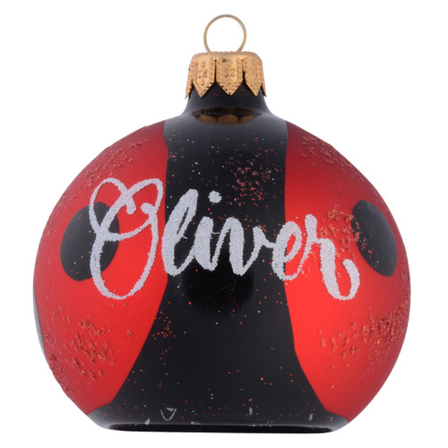 Ladybug with Huge Smile Personalised Christmas Bauble 8cm front