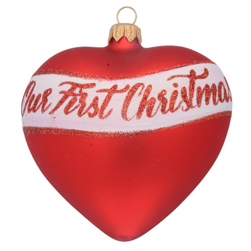 Red Heart with White Ribbon Personalised Christmas Bauble with name 9cm