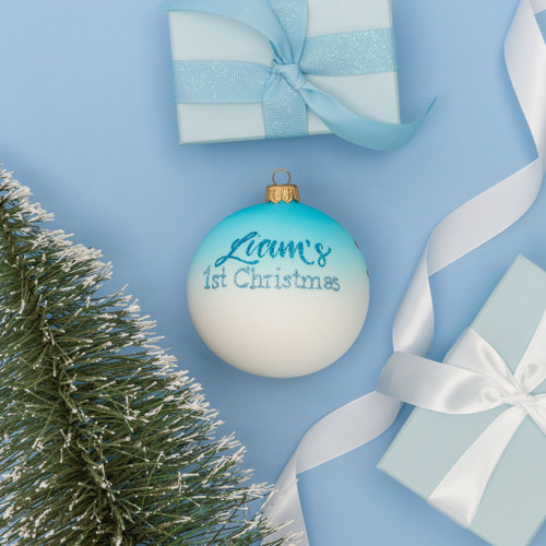 Baby Boy 1st Christmas Personalised Christmas Bauble - Baby Blue - 10cm