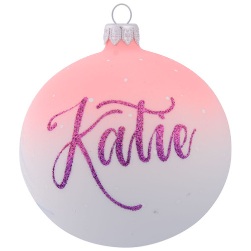 Teddy Bear with Present Personalised Christmas Bauble Baby Pink 10cm