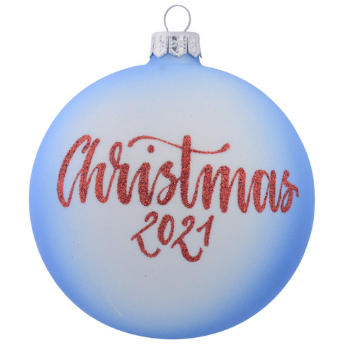 Hand Painted Snow Covered House Personalised Christmas Bauble Blue 10cm with name