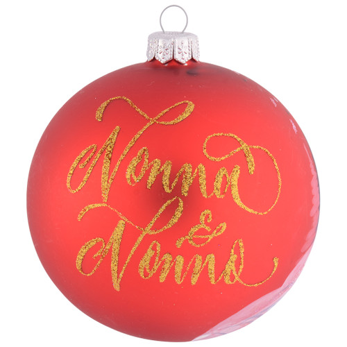 Snowman Family in Garden Personalised Christmas Bauble Red 10cm front