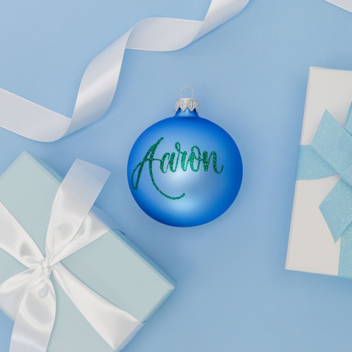 personalised christmas bauble plain baby blue 10cm