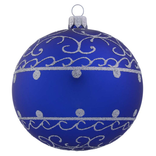 Dark Blue Personalised Christmas Bauble with Silver Ornamental Pattern 10cm